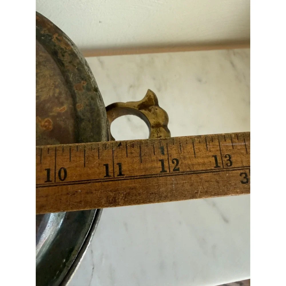 Authentic Hand-Hammered Middle Eastern Copper Cooking Pot w/Lid & Brass Handles